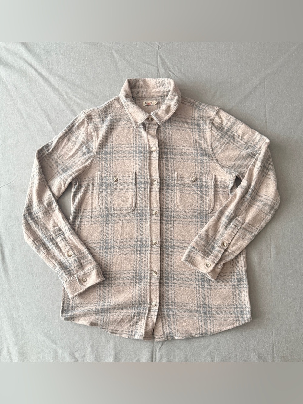 Faherty Long Sleeve Soft &Stretchy Flannel Shirt - Gray and White Plaid Shacket